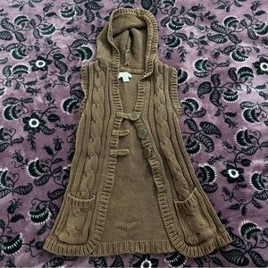 1989 Place Girls Brown Hooded Cable Knit Cardigan Vest